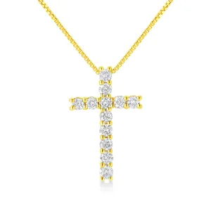 10K Yellow Gold 1/2 Cttw Round Brilliant Cut Diamond Cross 18" Pendant Necklace (J-K Color, I2-I3 Clarity)