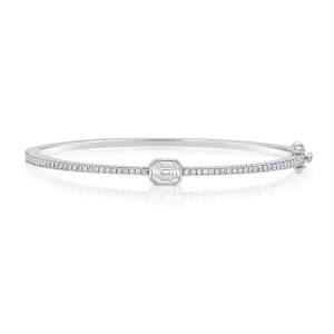 14k Gold 0.33Ct baguette 9 Diamonds, 0.48Ct round 58 diamonds bangle, available in White, Rose and Yellow Gold