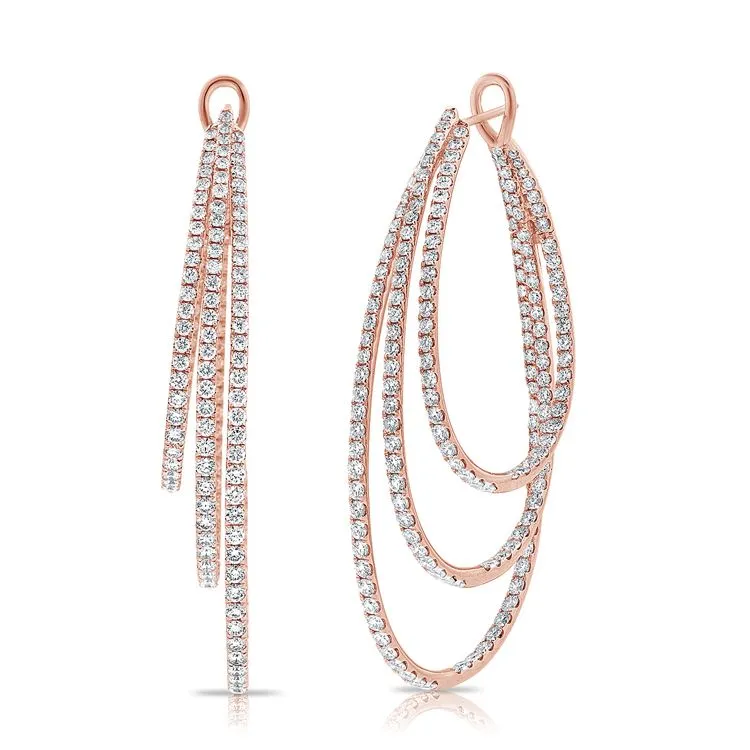 14k Gold 4.70Ct Diamond Triple Hoop Earring, available in White , Rose and Yellow Gold