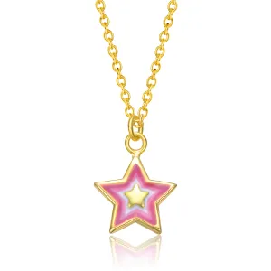 14k Gold Plated Red & White Lucky Star Pendant Charm Necklace