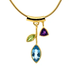 3 Stone Petal Pendant Blue Topaz - Gold