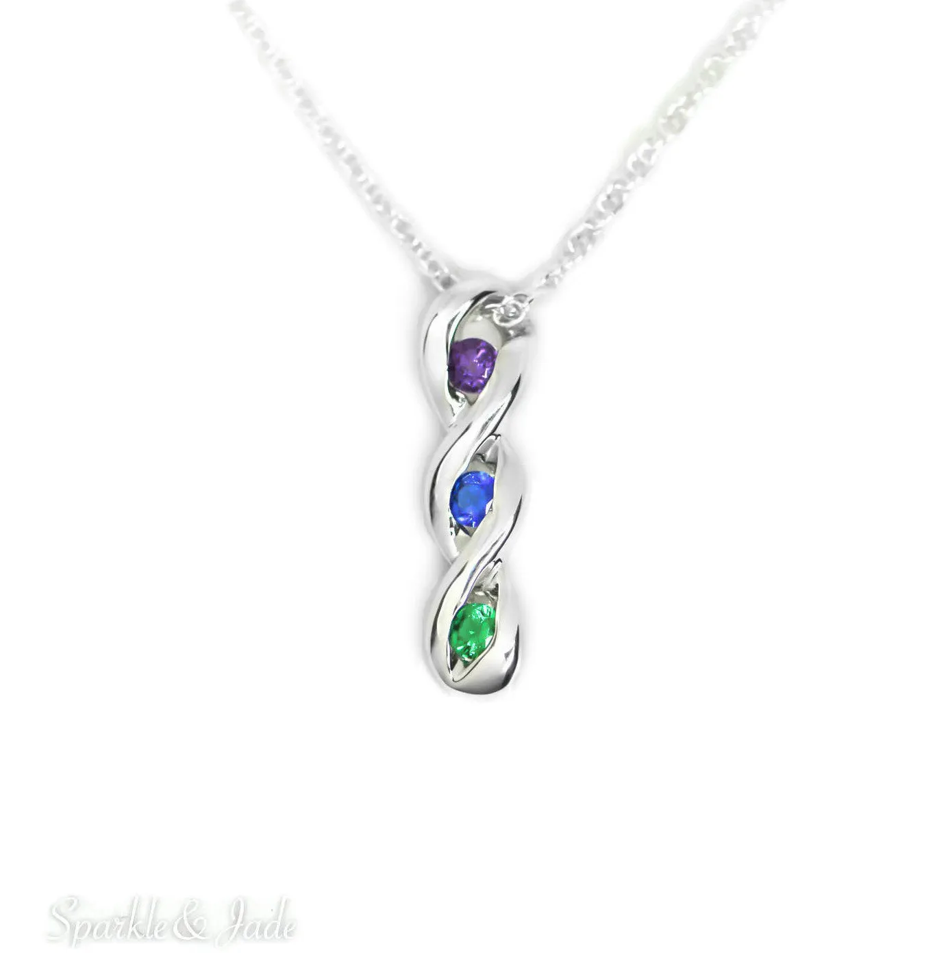 3-Stone Vertical Twist Mother's Family Birthstone Pendant Necklace