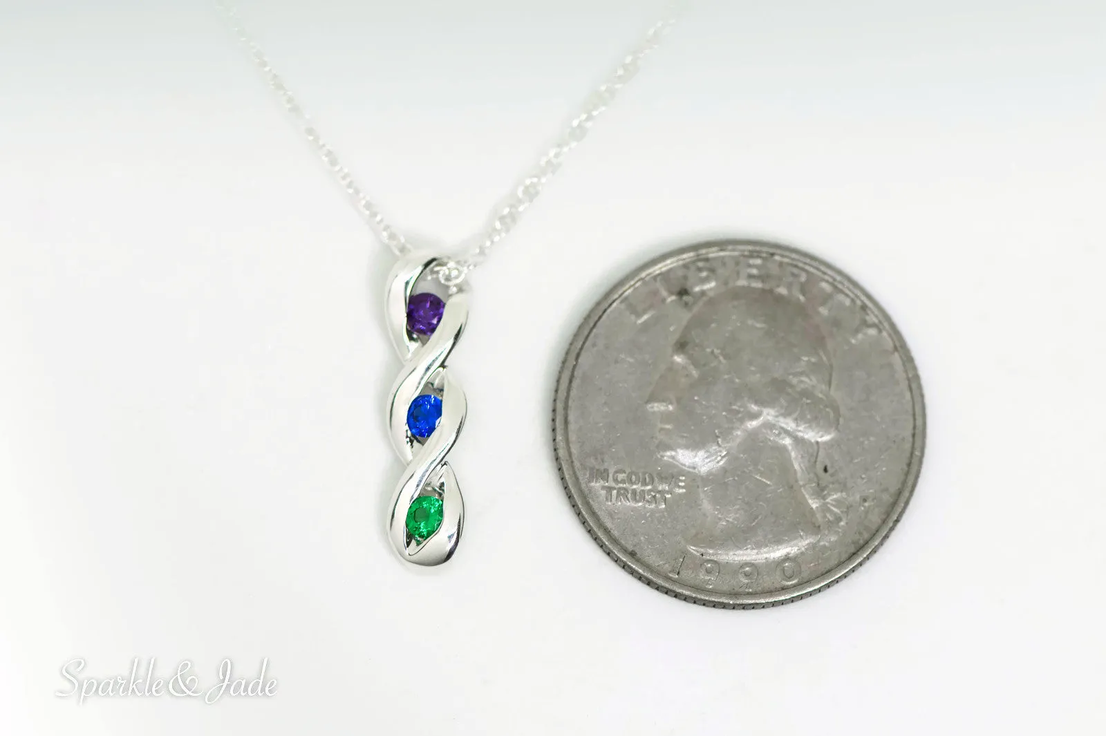 3-Stone Vertical Twist Mother's Family Birthstone Pendant Necklace