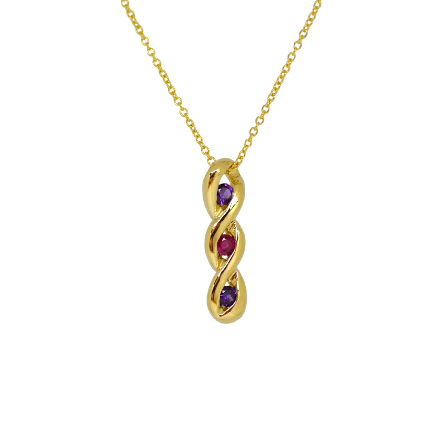 3-Stone Vertical Twist Mother's Family Birthstone Pendant Necklace