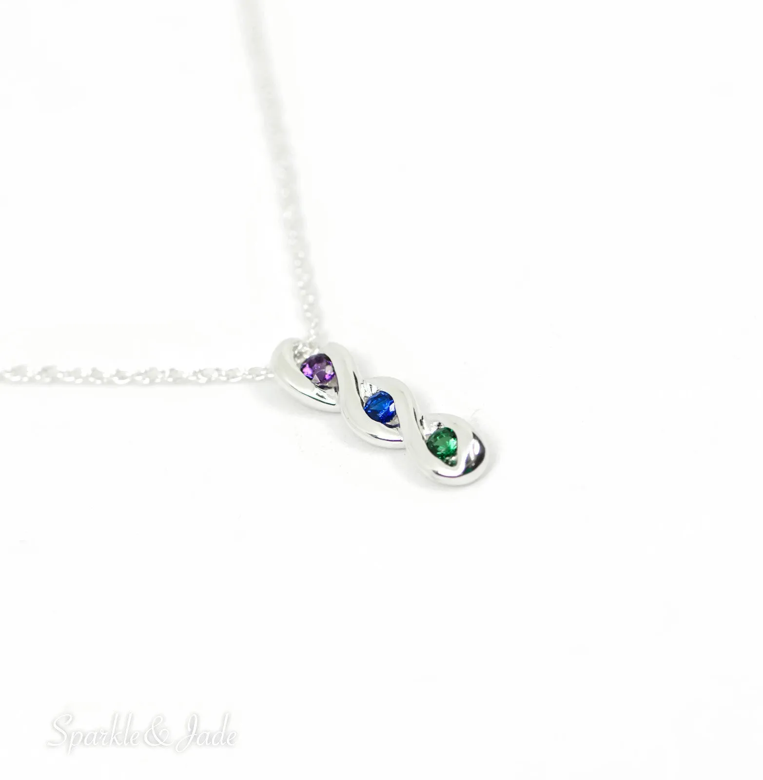 3-Stone Vertical Twist Mother's Family Birthstone Pendant Necklace