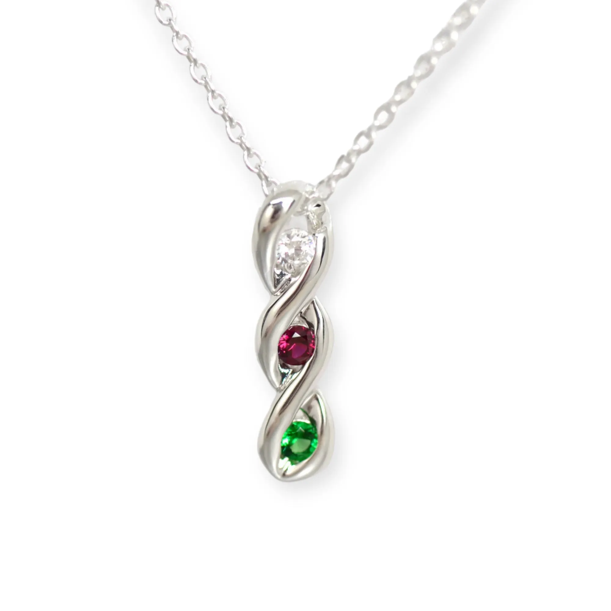 3-Stone Vertical Twist Mother's Family Birthstone Pendant Necklace