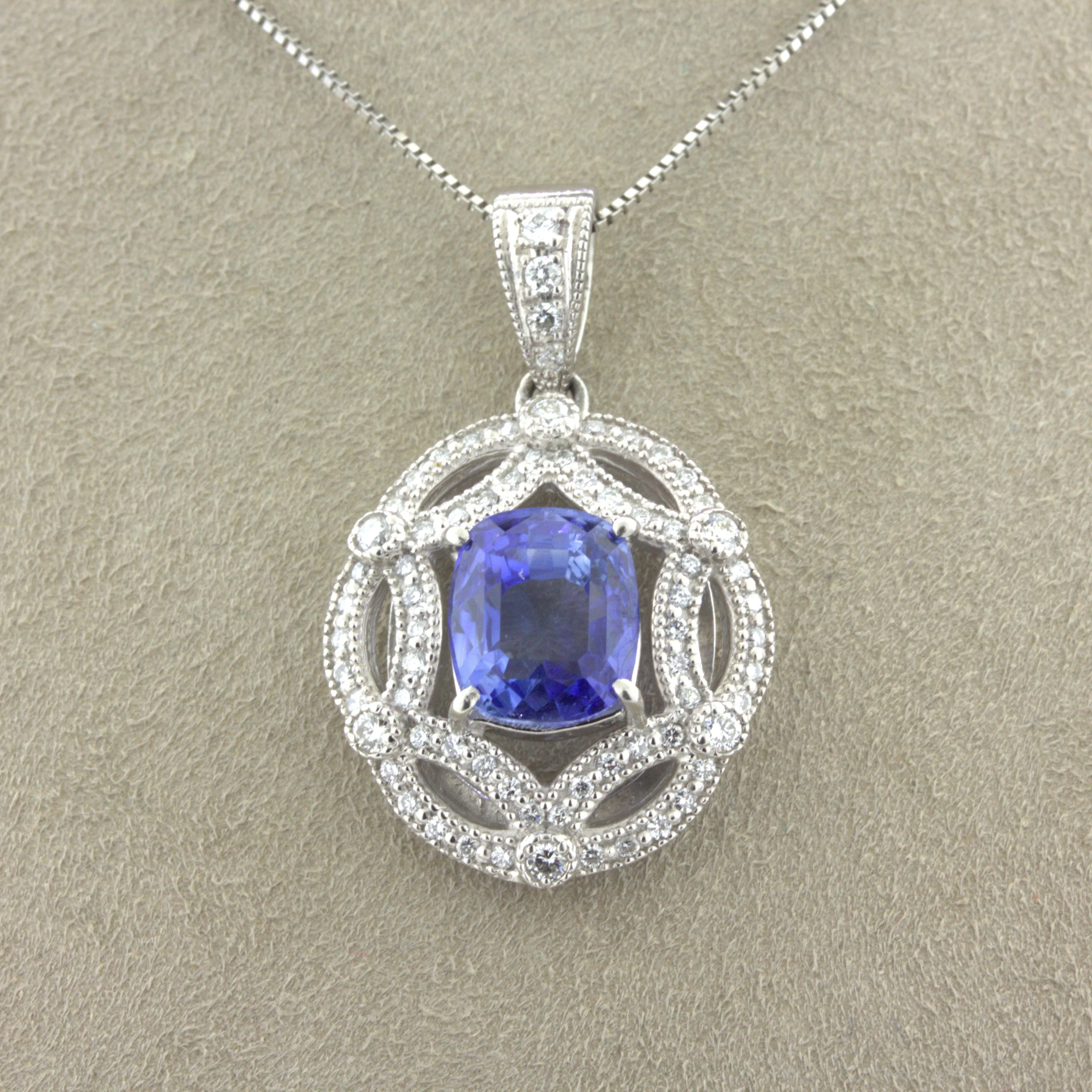 4.80 Carat Blue Sapphire Diamond Platinum Pendant