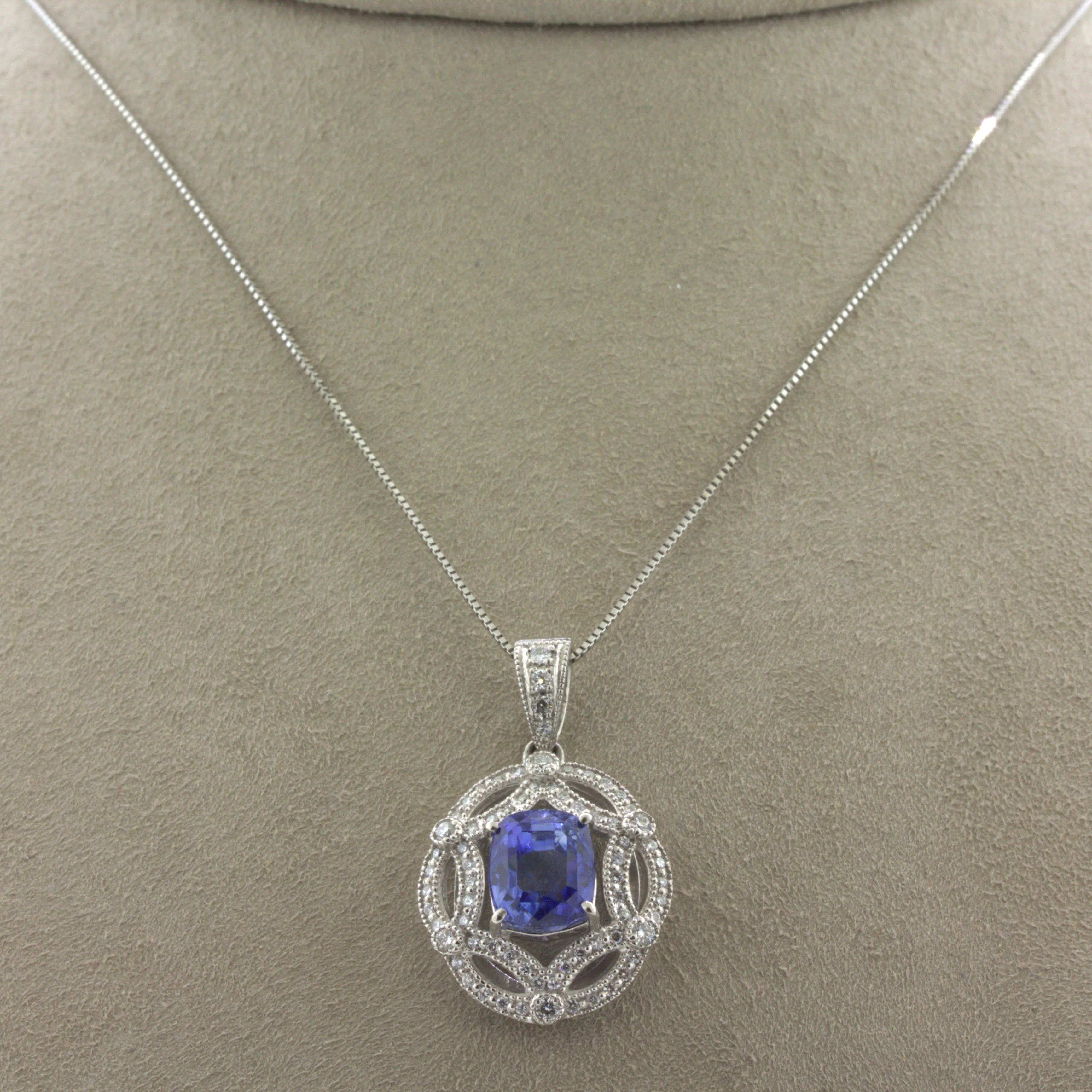 4.80 Carat Blue Sapphire Diamond Platinum Pendant