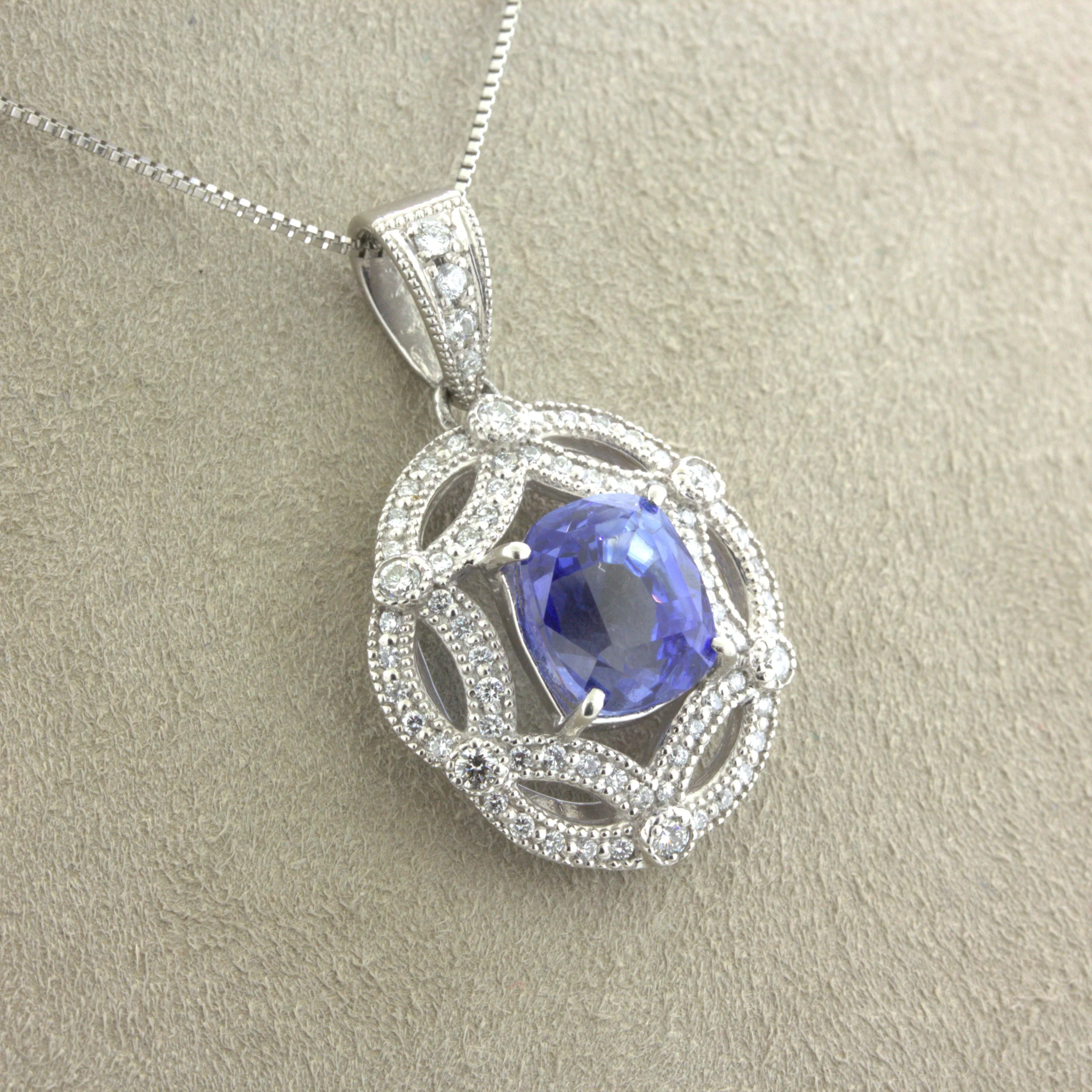 4.80 Carat Blue Sapphire Diamond Platinum Pendant