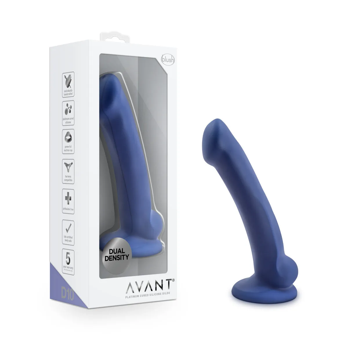 Avant By Blush® | Ergo Mini Indigo D10: Artisan 7 Inch Thin Dildo with Suction Cup Base - Elegantly Made with Smooth Ultrasilk® Purio™ Silicone