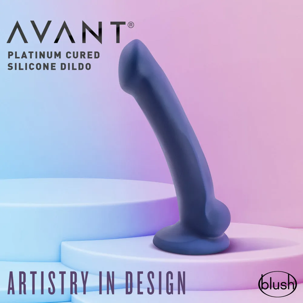 Avant By Blush® | Ergo Mini Indigo D10: Artisan 7 Inch Thin Dildo with Suction Cup Base - Elegantly Made with Smooth Ultrasilk® Purio™ Silicone