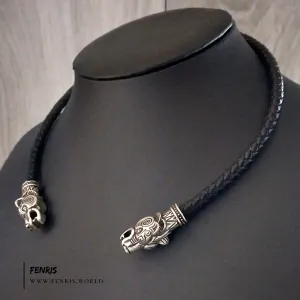 Bear Torc Silver Black Leather Norse Viking Style | Fenris