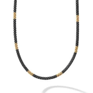 Black Caviar 18K Gold Small Station Ceramic Beaded Necklace | 3mm