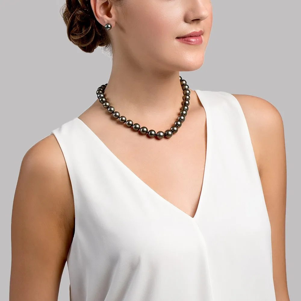 Black Tahitian True Round Pearl Necklace, 10.0-12.0mm - AAA/AAAA Quality