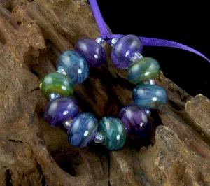 Blue Purple Green Lampwork Beads Set SRA