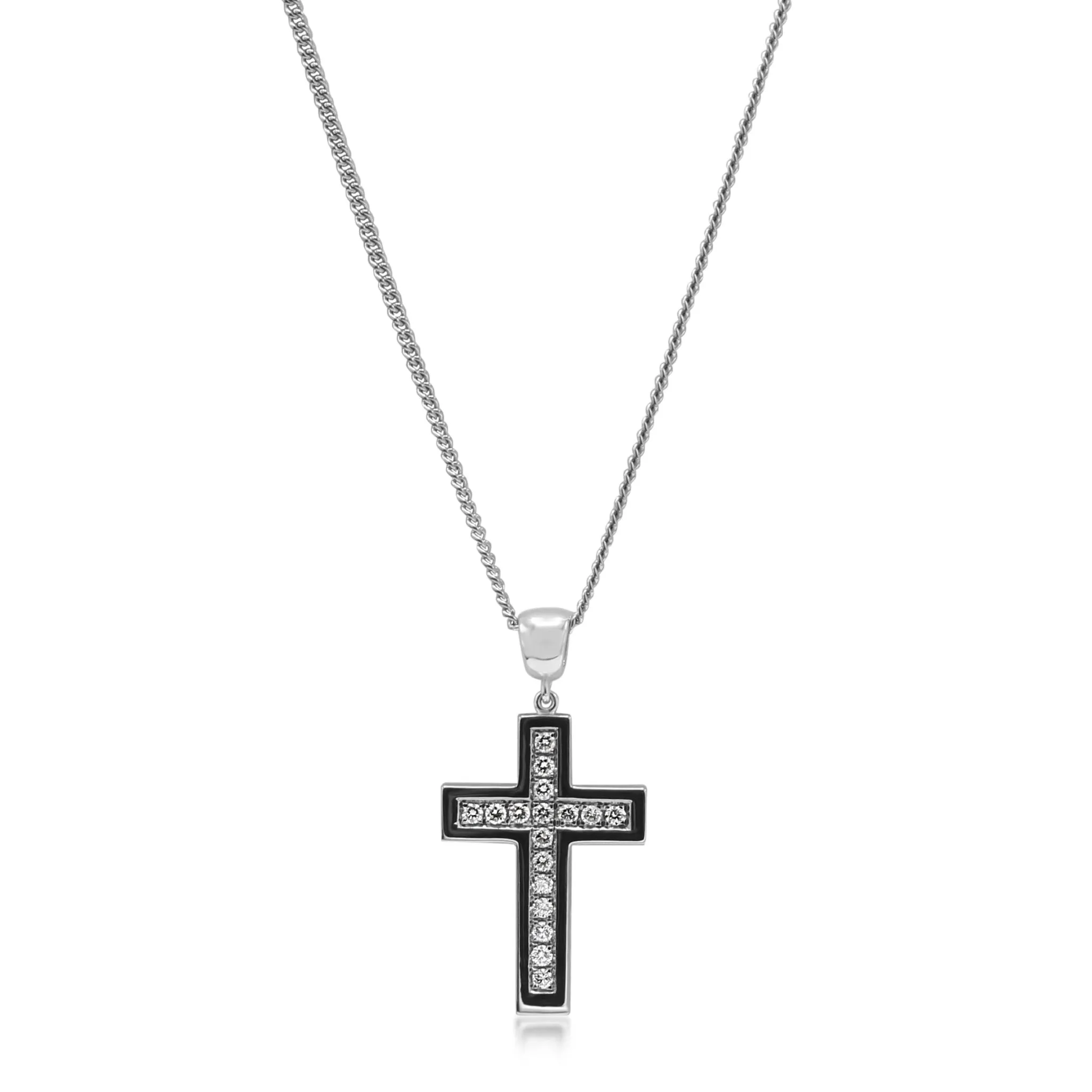 Brilliant Cut Diamond Cross Pendant On a 22" Necklace - 18ct White Gold