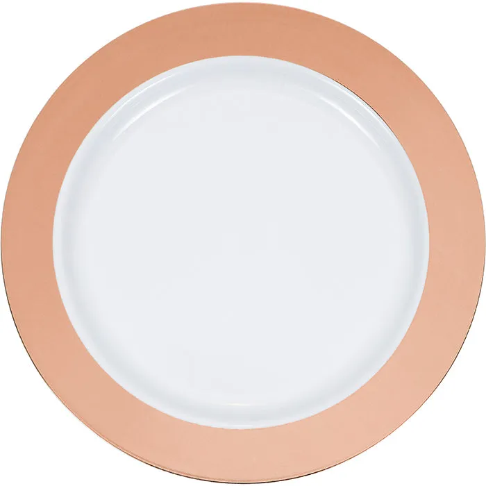 Bulk Rose Gold Rim Plastic Banquet Plates (120 per Case)