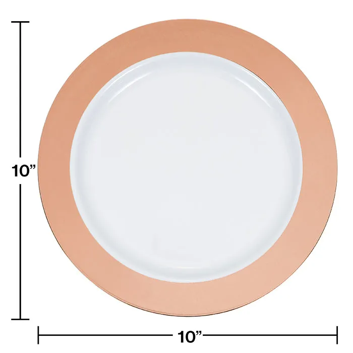 Bulk Rose Gold Rim Plastic Banquet Plates (120 per Case)