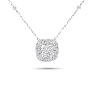 Cushion-Shaped Diamond Double Halo Pendant Necklace