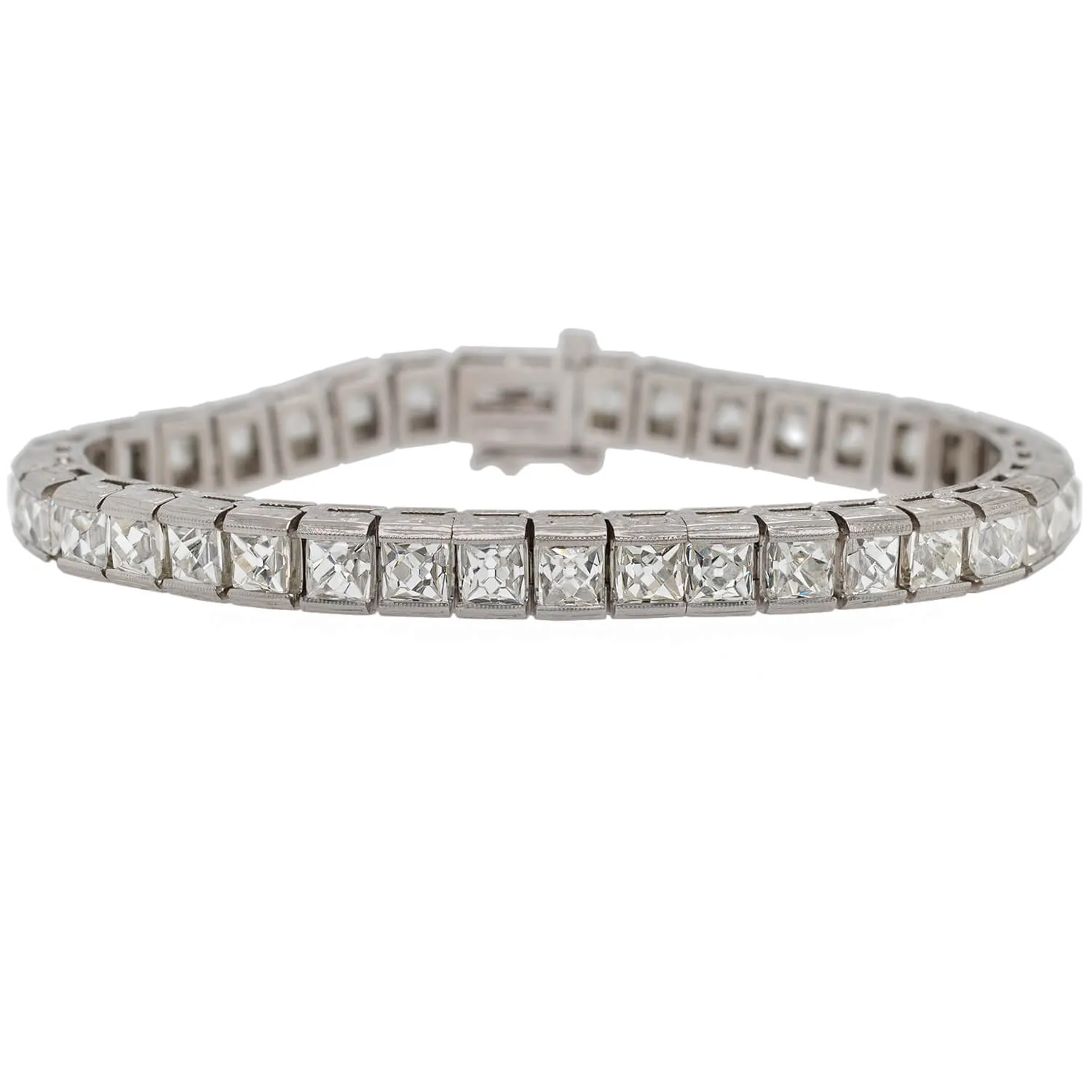 Custom Art Deco Style Platinum   French Cut Diamond Line Bracelet 20.90ctw