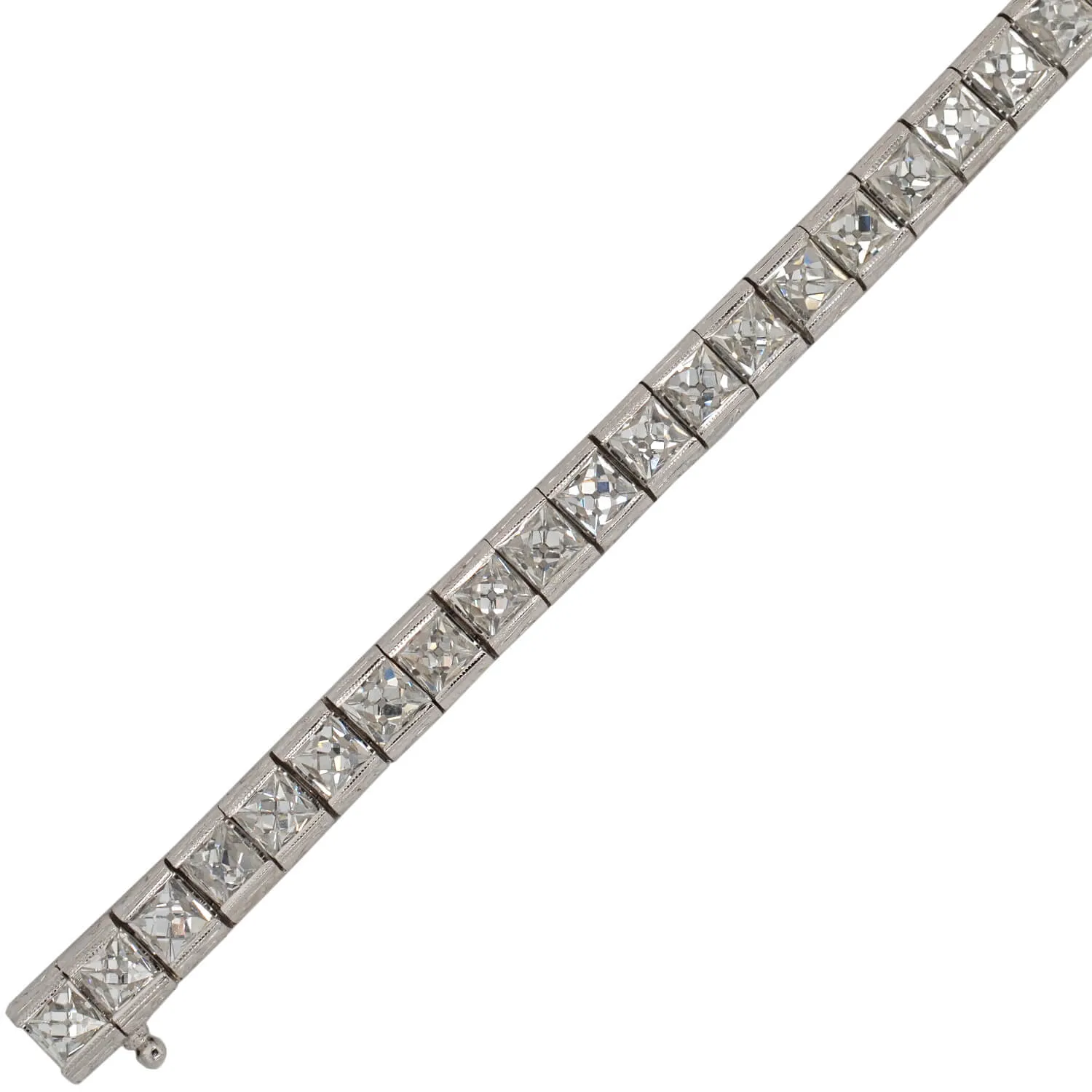 Custom Art Deco Style Platinum   French Cut Diamond Line Bracelet 20.90ctw