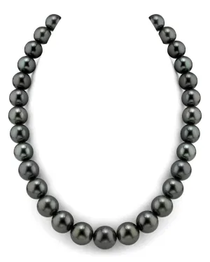 Dark Tahitian True Round Pearl Necklace, 12.0-14.0mm - AAAA Quality