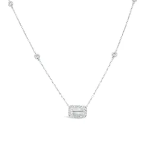 Diamond Baguette Pendant Necklace with Halo