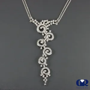 Diamond Necklace In 18K White Gold With Double Row 15" Cable Chain