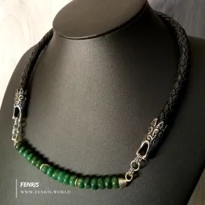 Dragon Jade Necklace Silver Black Leather Choker | Fenris