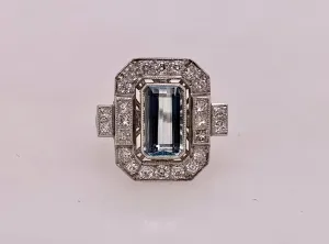 Estate Platinum Aquamarine & Diamond Ring