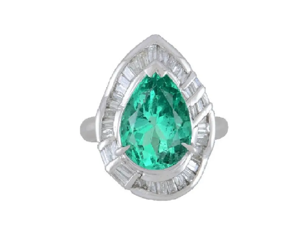 Fine Colombian Emerald Diamond Platinum Ring, GIA Certified