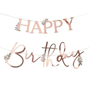 Floral Rose Gold Birthday Banner