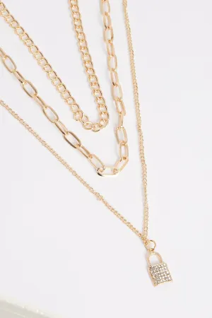 Gold Padlock Layered Chain Necklace - Earle