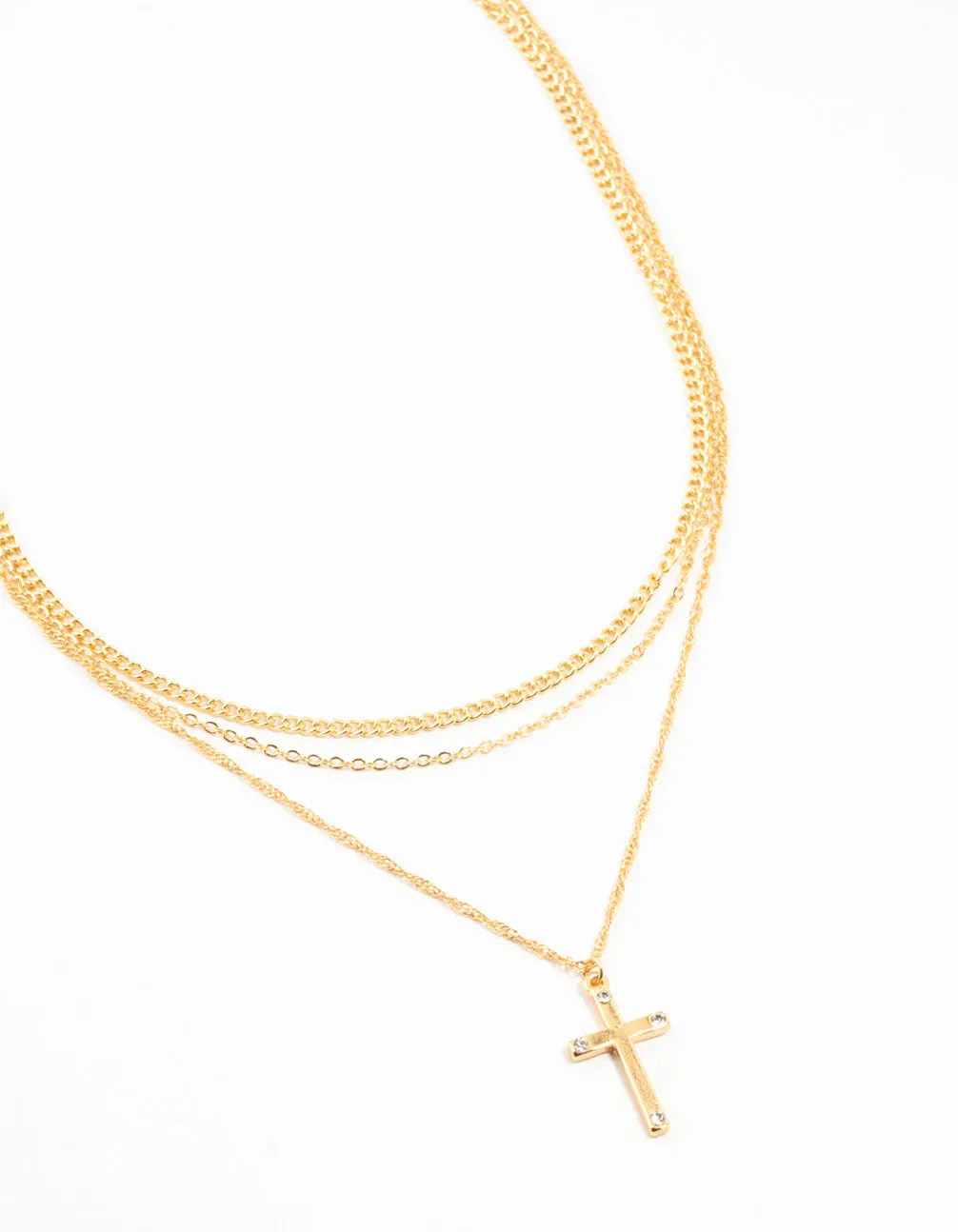 Gold Plated Diamante Cross Necklaces 3-Pack