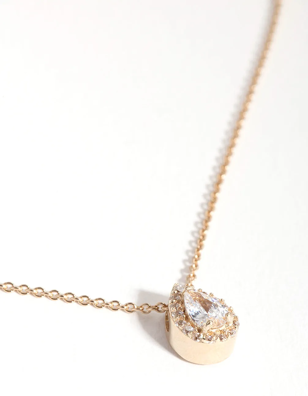 Gold Plated Sterling Silver Cubic Zirconia Pear Halo Necklace