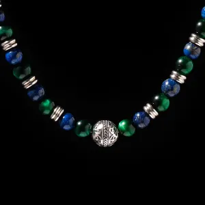 Green Tiger Eye, Lapis Lazuli Mixed Crystals Necklace