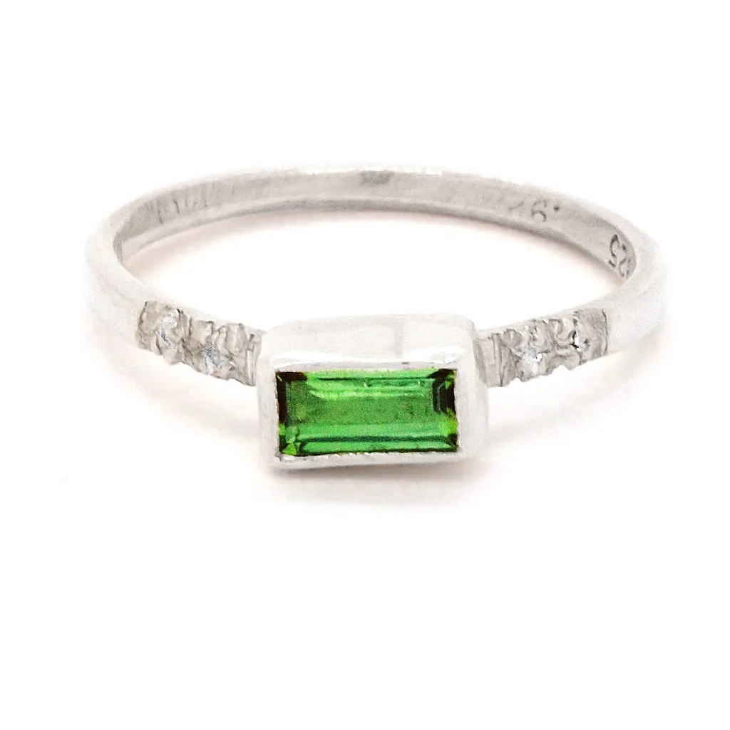 Green Tourmaline & White Sapphires Ring (size 5 1/2)