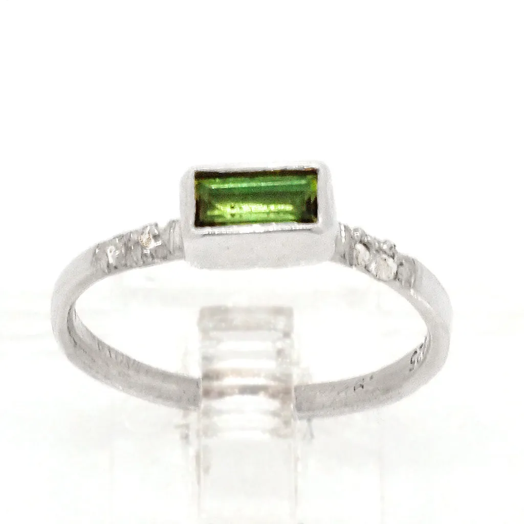 Green Tourmaline & White Sapphires Ring (size 5 1/2)