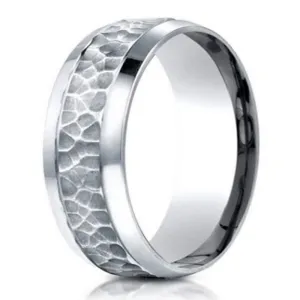 Hammered Finish Designer Men's 950 Platinum Wedding Band, 7.5mm