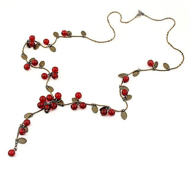 LNRRABC New Retro Women Statement Necklace Red Cherries Pendant Long Sweater Decoration Chain Female Fashion Jewelry Accessories