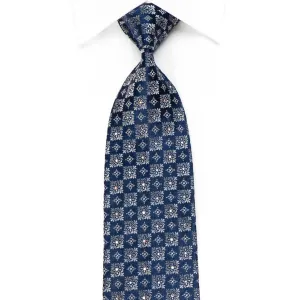 Louis Quatorze Men's Silk Tie Silver Cartouche On Blue With Silver Sparkles