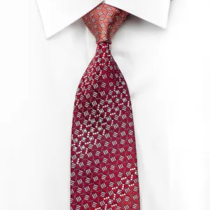 Pierre Cardin Men's Silk Rhinestone Tie Geometric On Burgundy With Silver Sparkles