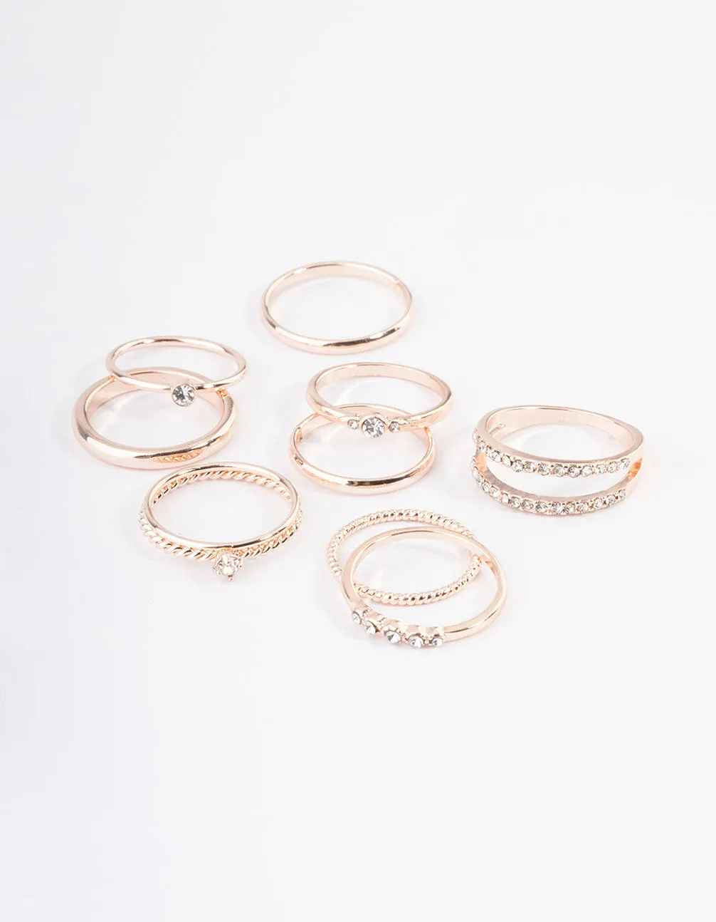 Rose Gold Mixed Diamante Band Ring Pack