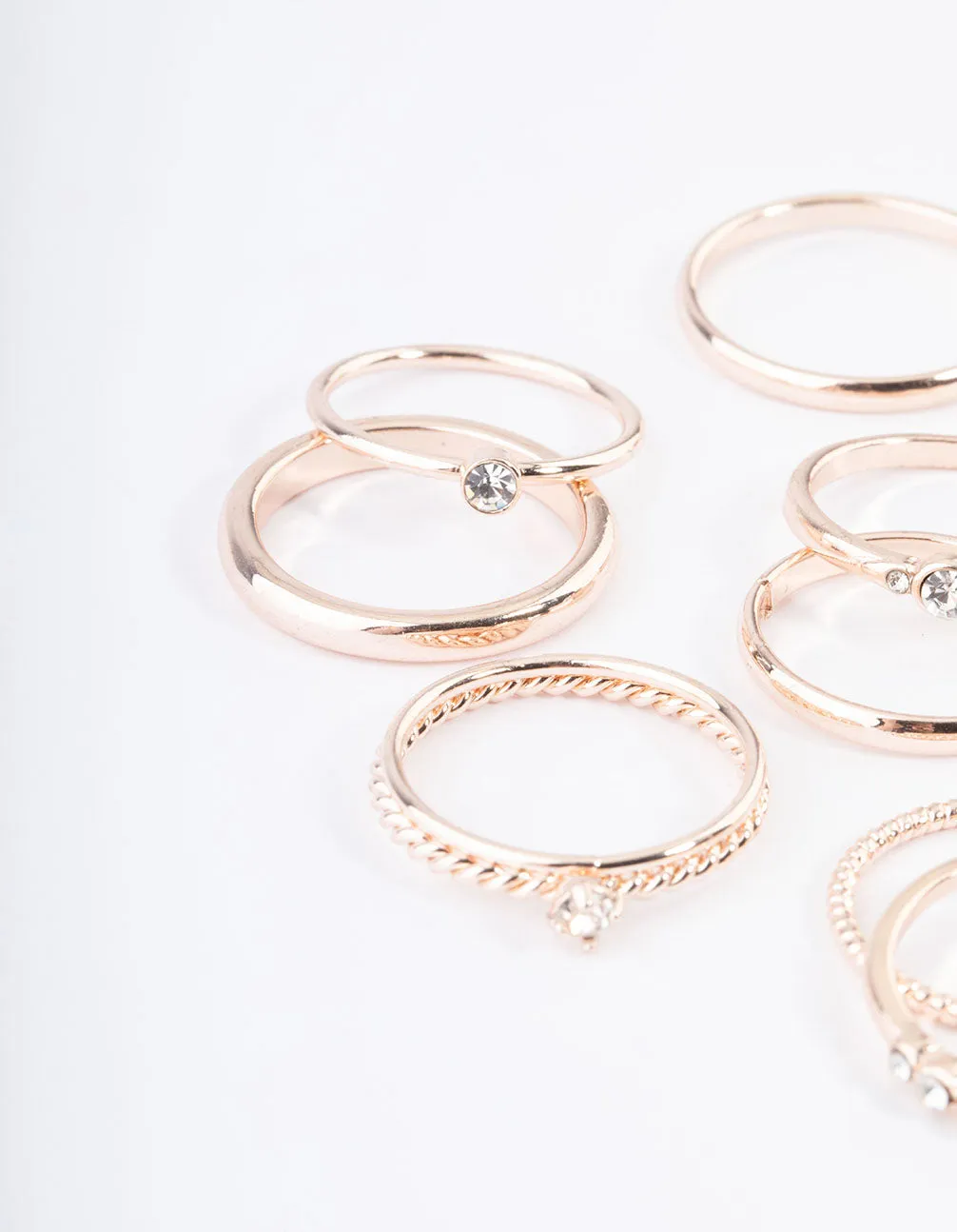 Rose Gold Mixed Diamante Band Ring Pack