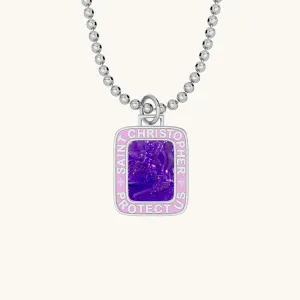 Saint Christopher Rectangular Medal - Lilac/Lavender