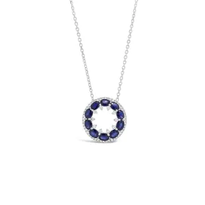 Sapphire & Diamond Circle Pendant Necklace