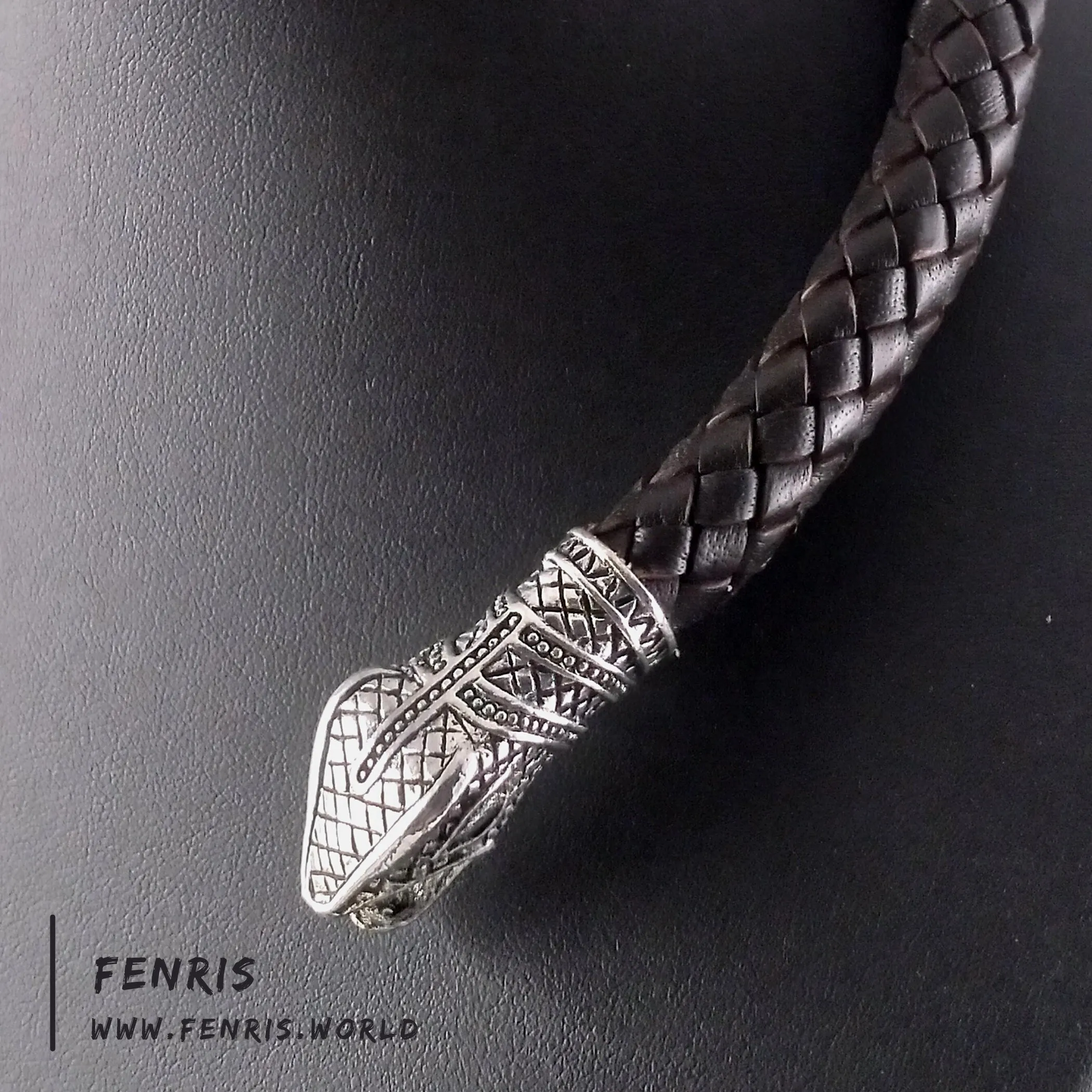 Silver Torc Snake Black Leather | Fenris