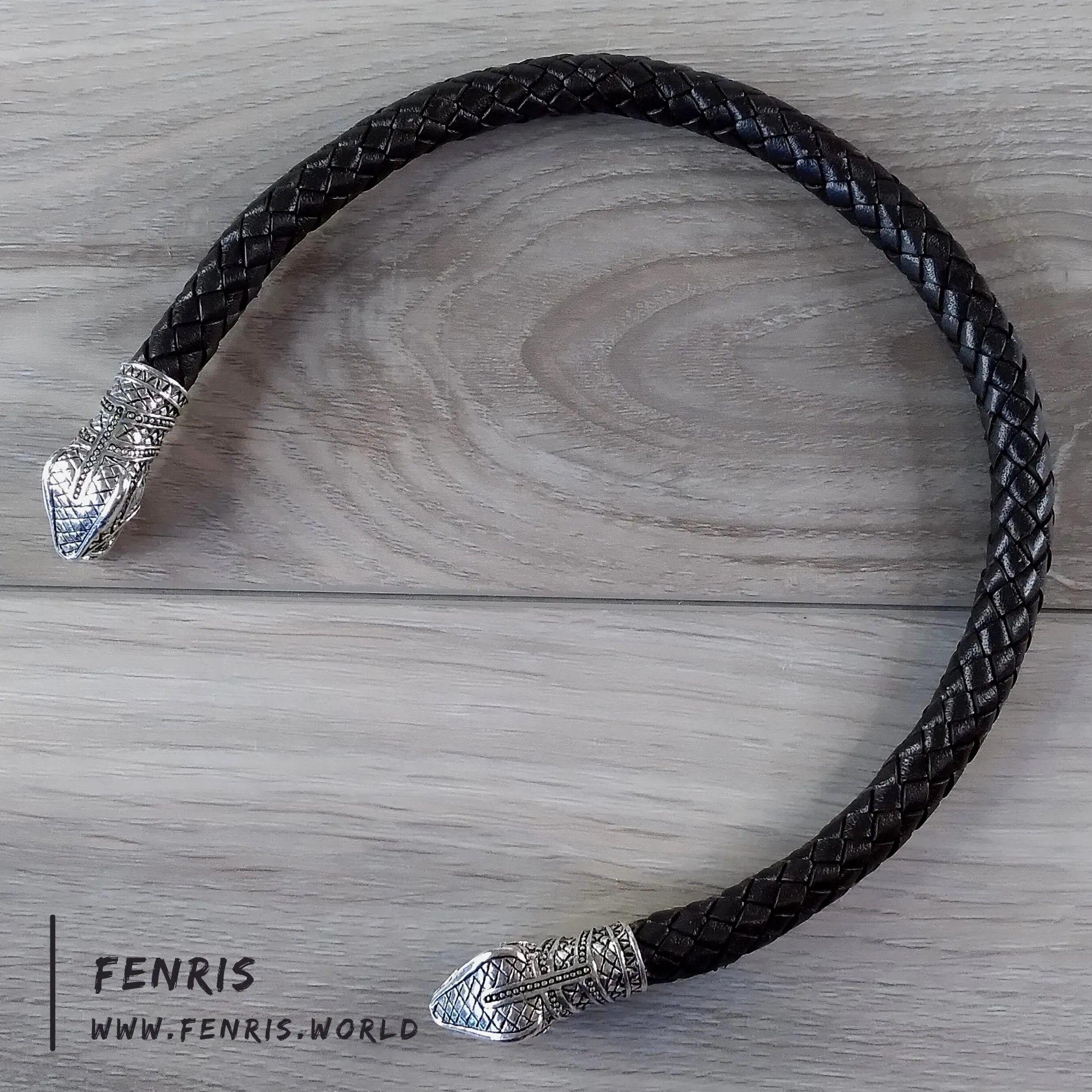 Silver Torc Snake Black Leather | Fenris