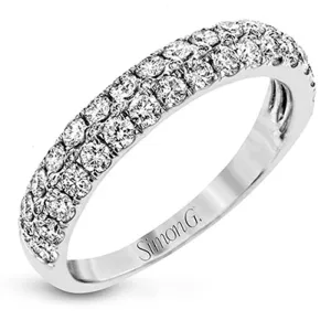 Simon G. 3 Row Shared Prong Diamond Wedding Band in 18K White Gold