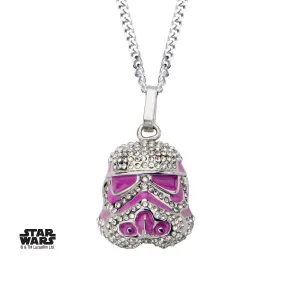 Star Wars Stormtrooper with Clear Gem and Pink Enamel Filled Pendant Necklace